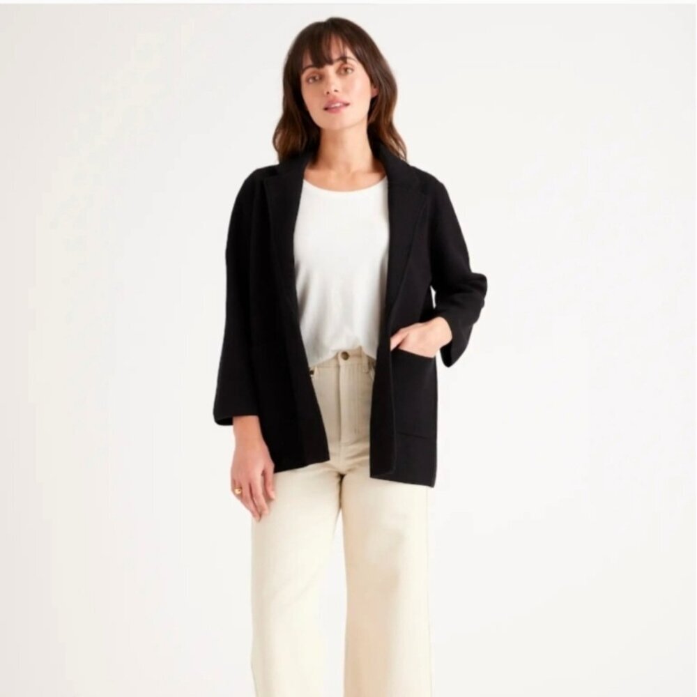 Quince Organic Cotton Black Knit Cardigan Size Small NWOT